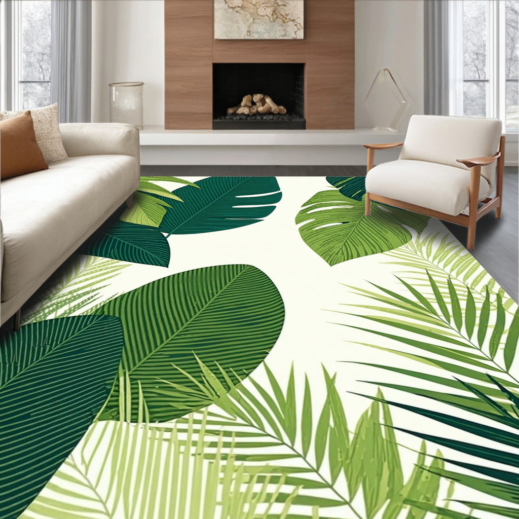 Vibrant Tropical Leaf Pattern Rug