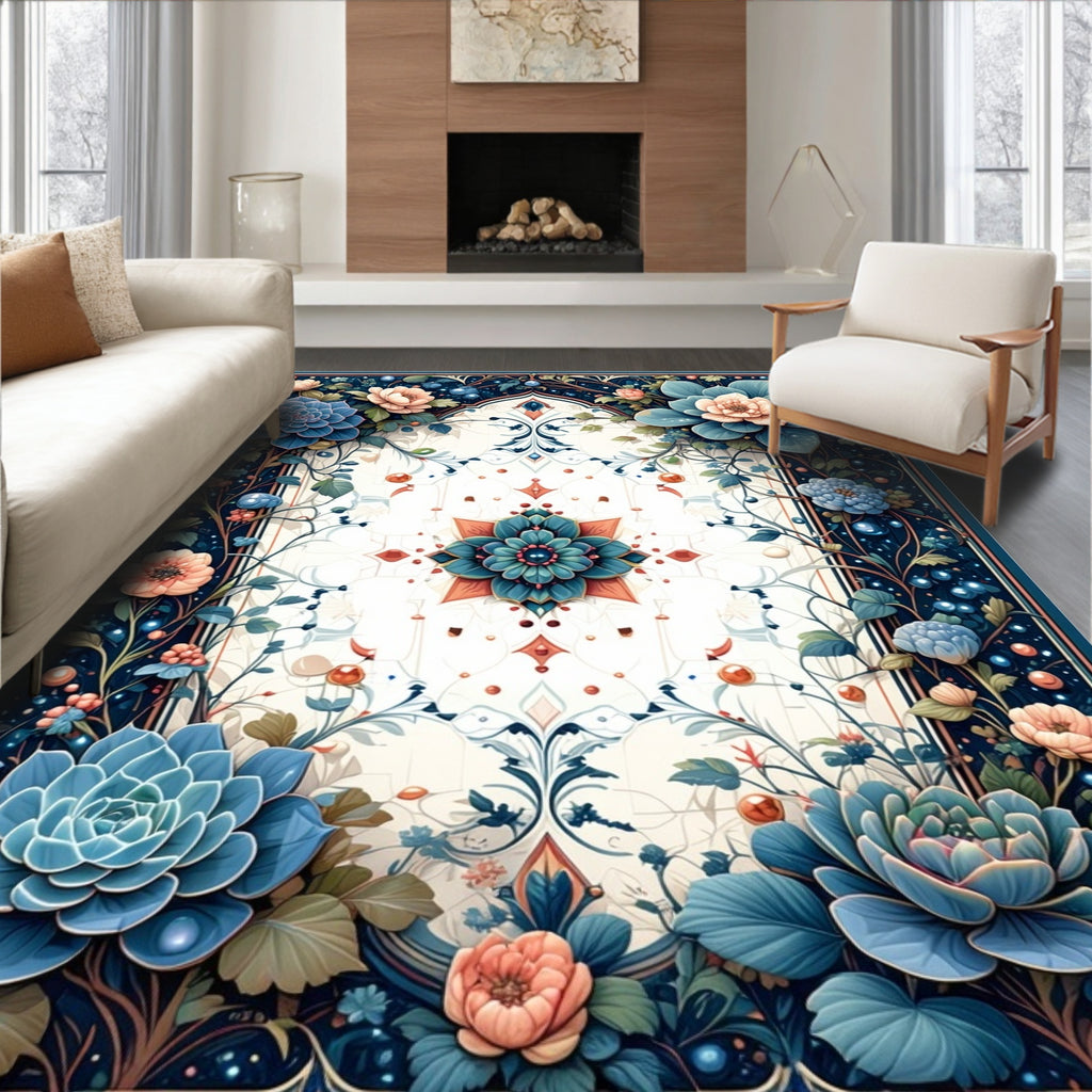 Ornate Floral And Vine Pattern Rug