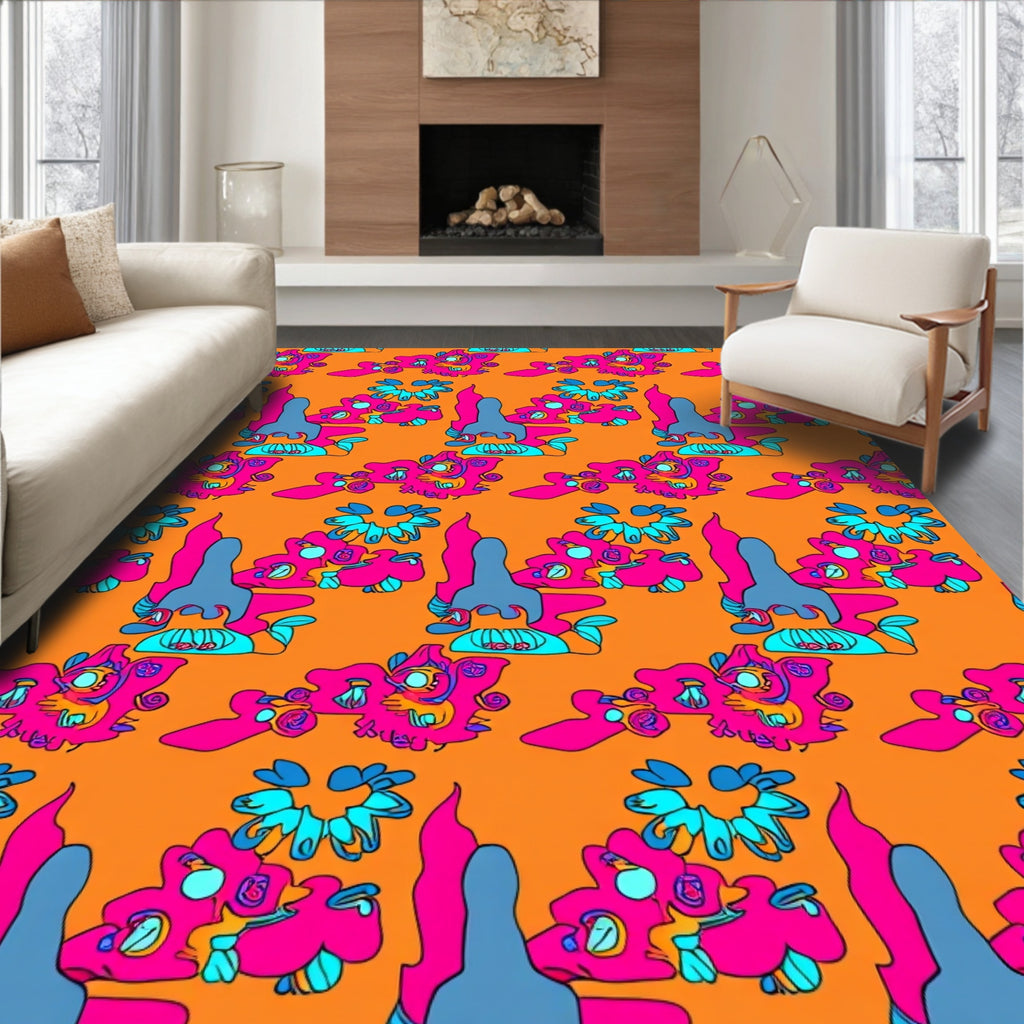 Funky Pink Blue Abstract Creatures Rug