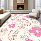 Pink Cream Floral Sketch Design Rug
