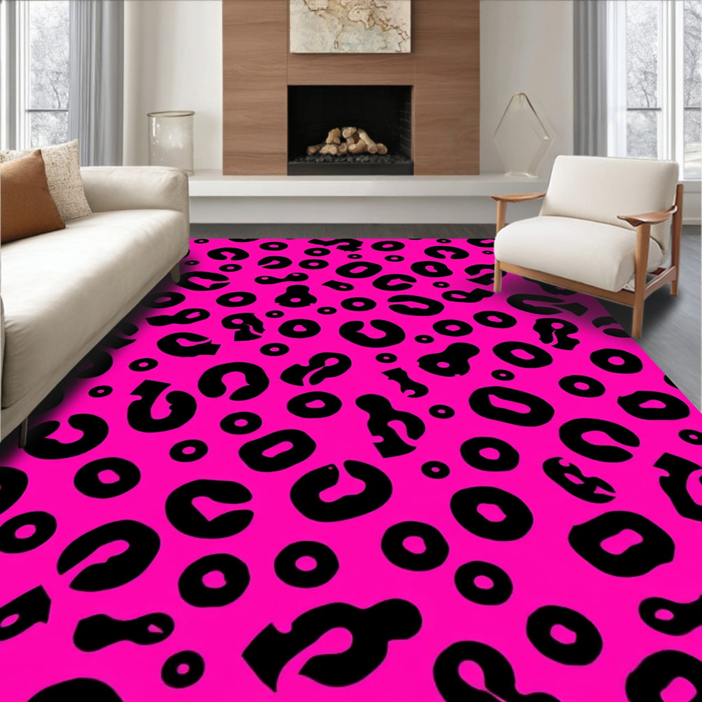 Bold Pink Black Animal Print Rug