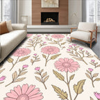 Pink Daisy Floral Botanical Pattern Rug