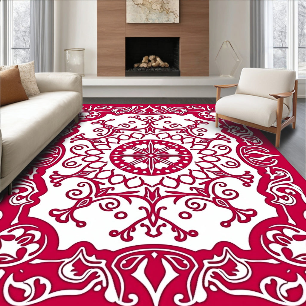 Crimson Intricate Floral Mandala Rug