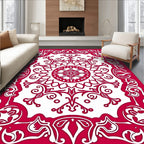Crimson Intricate Floral Mandala Rug