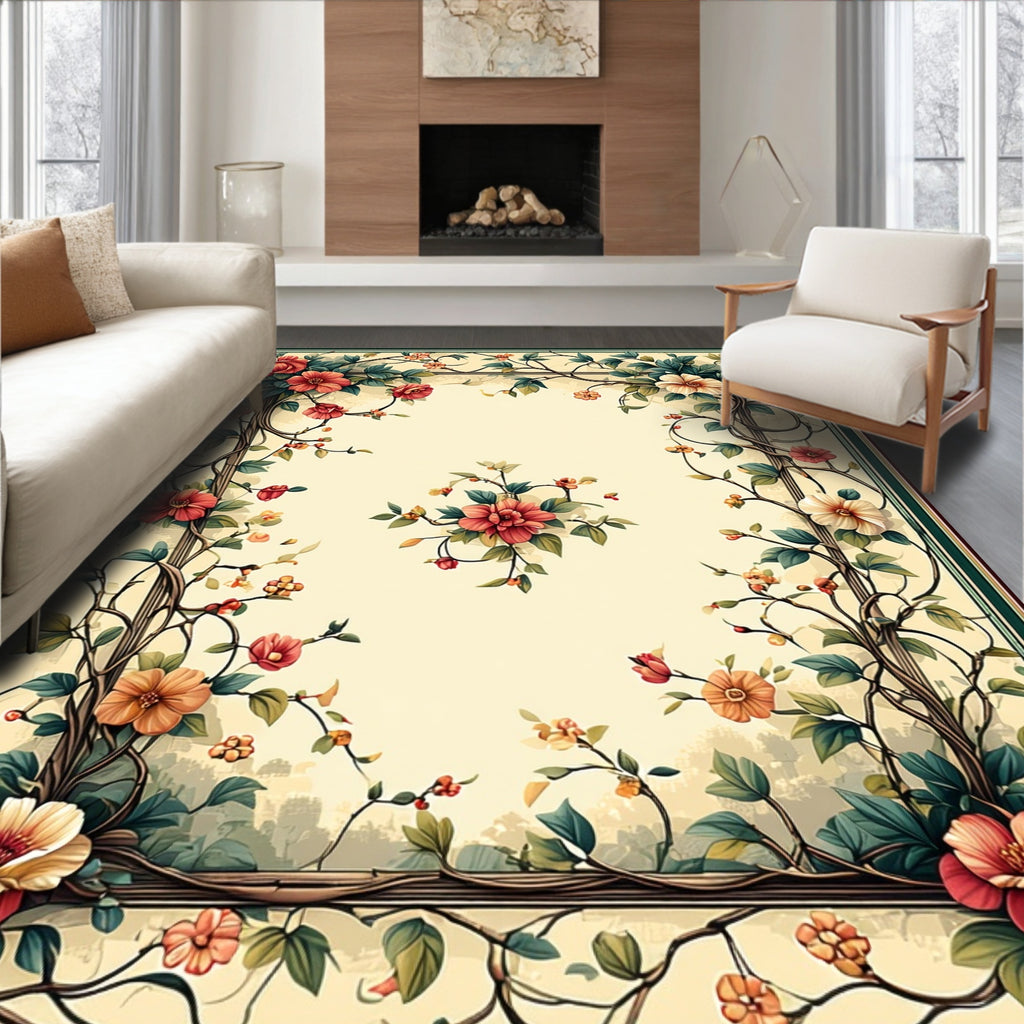 Vintage Floral Vine Frame Rug