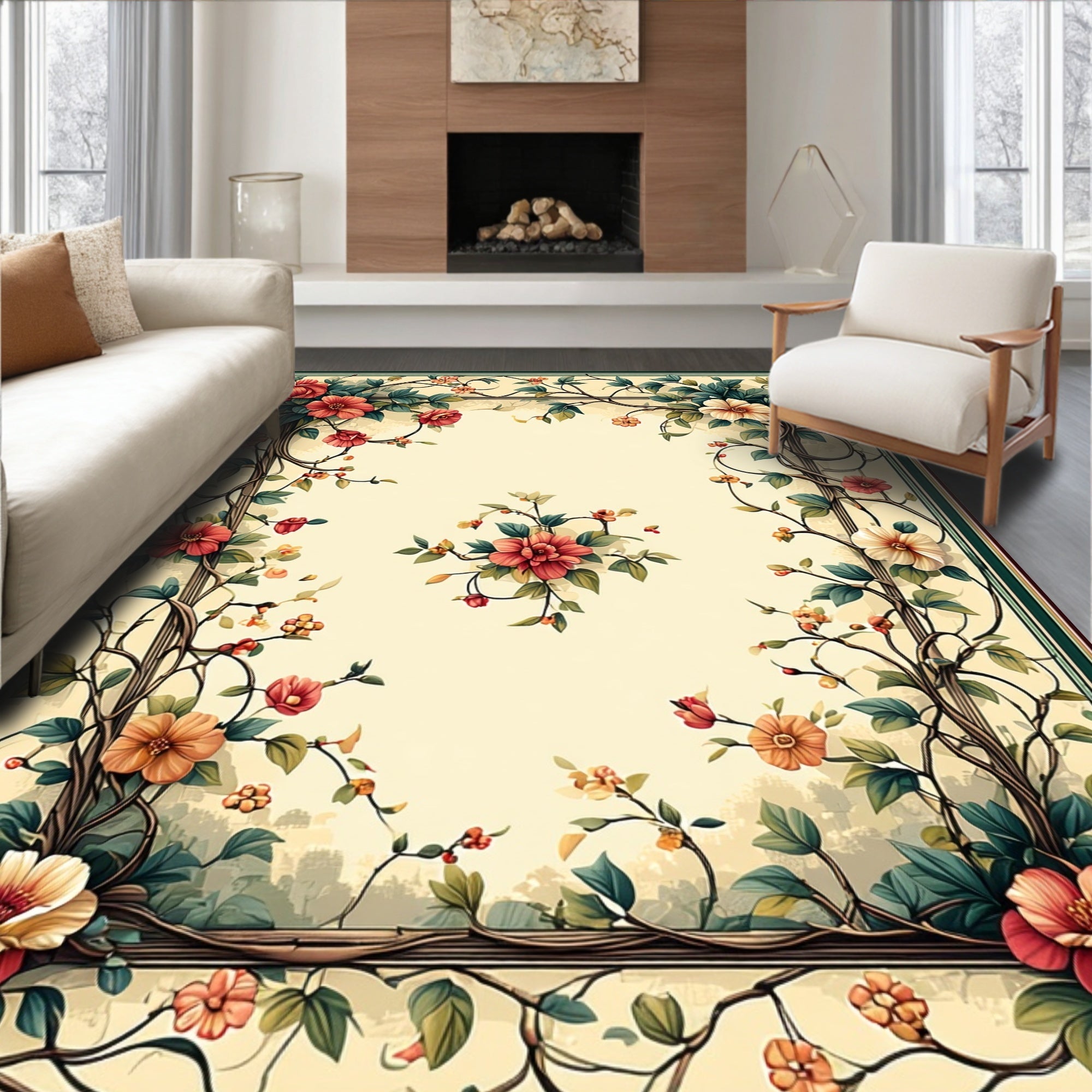 Vintage Floral Vine Frame Rug