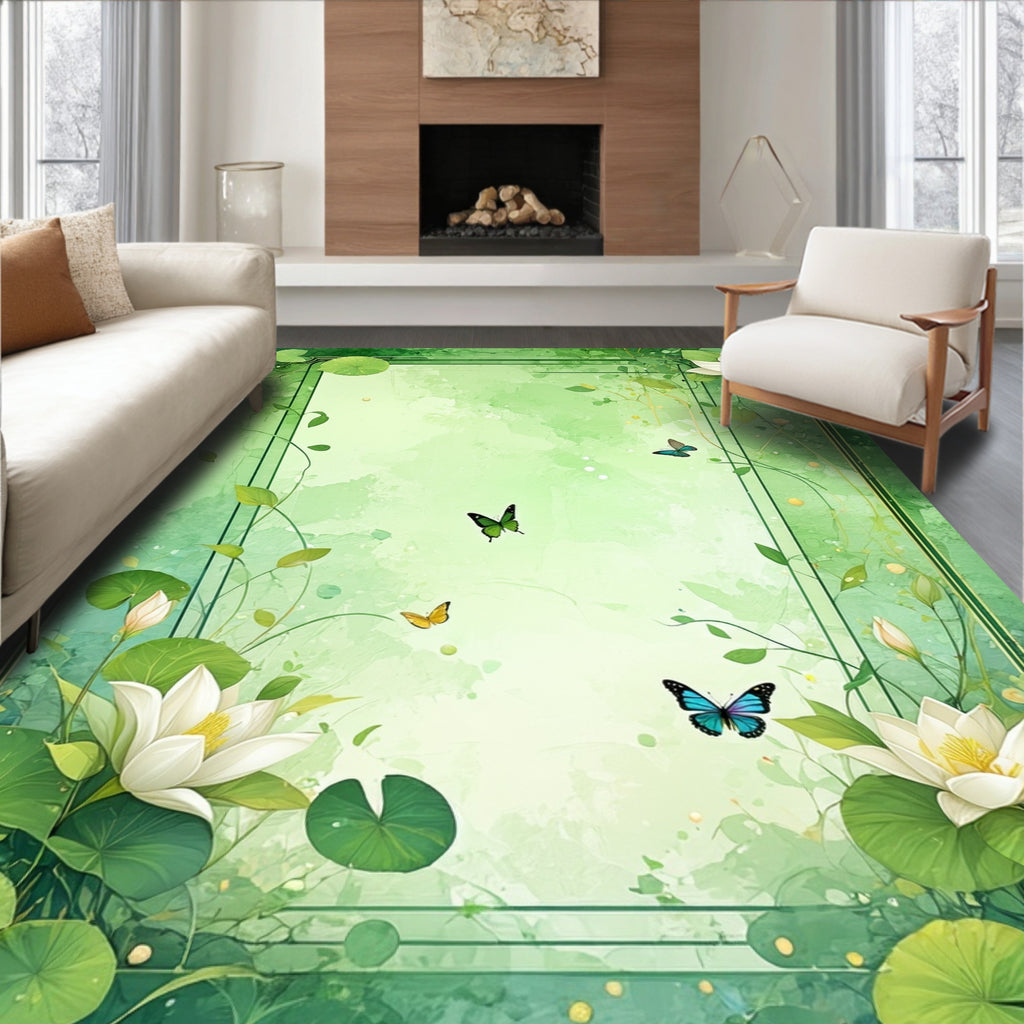 Whimsical Nature Scene with Butterflies Rug