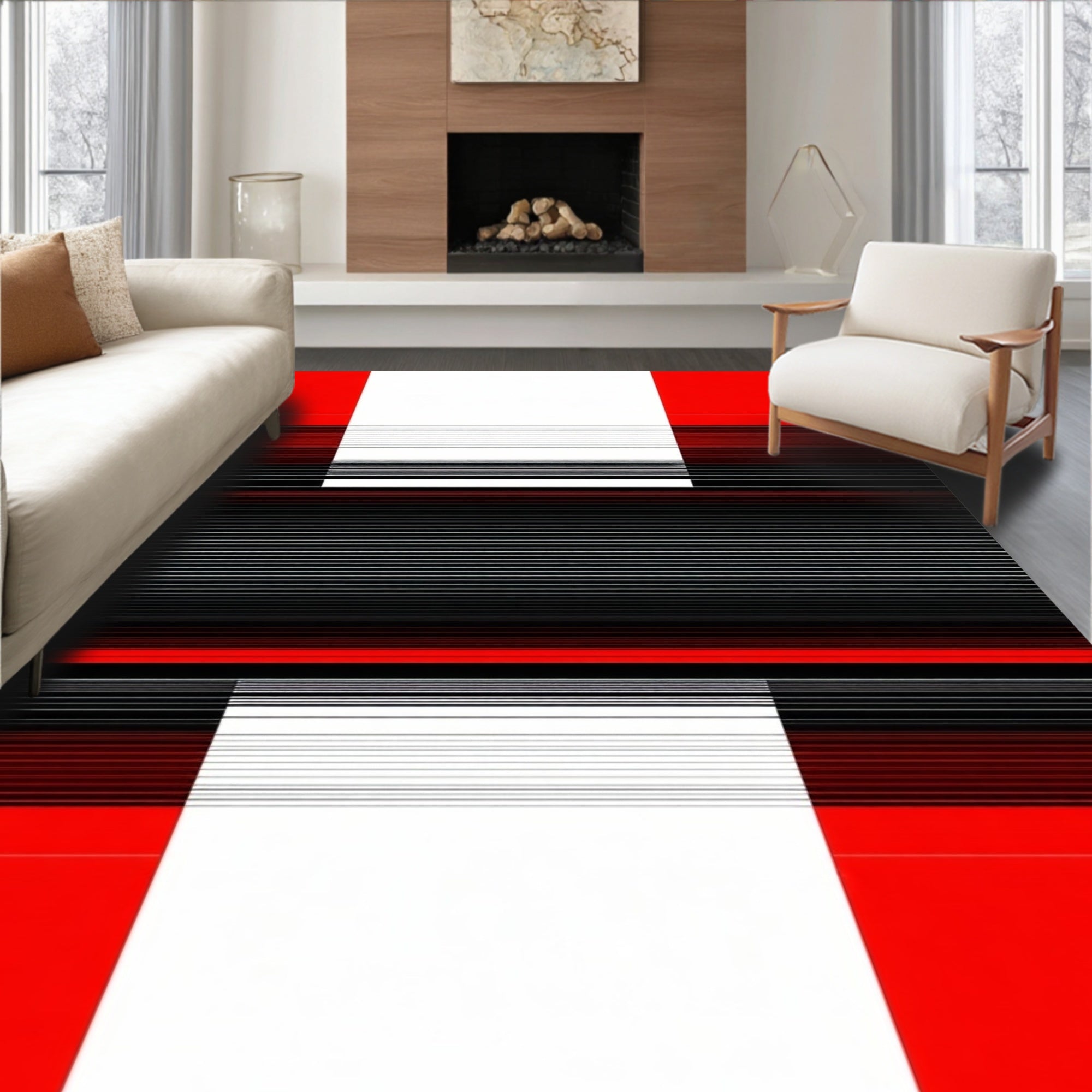 Bold Red Black Horizontal Lines Rug