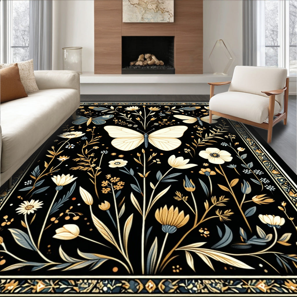 Whimsical Butterfly Garden Floral Pattern Rug