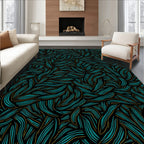 Teal Gold Abstract Flowing Lines Rug