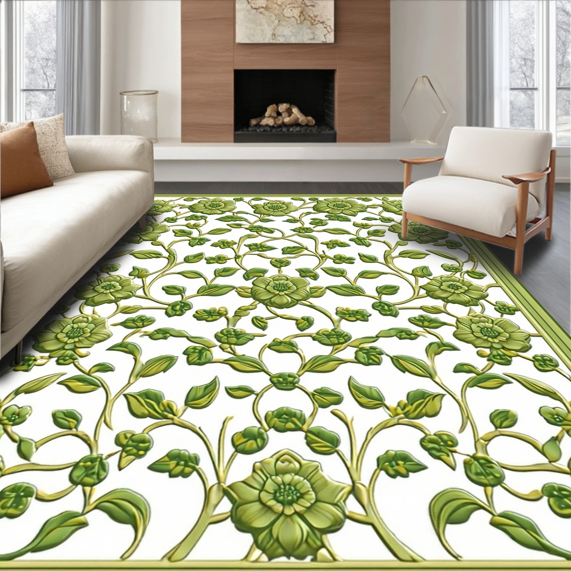 Embossed Floral Vine Pattern Rug