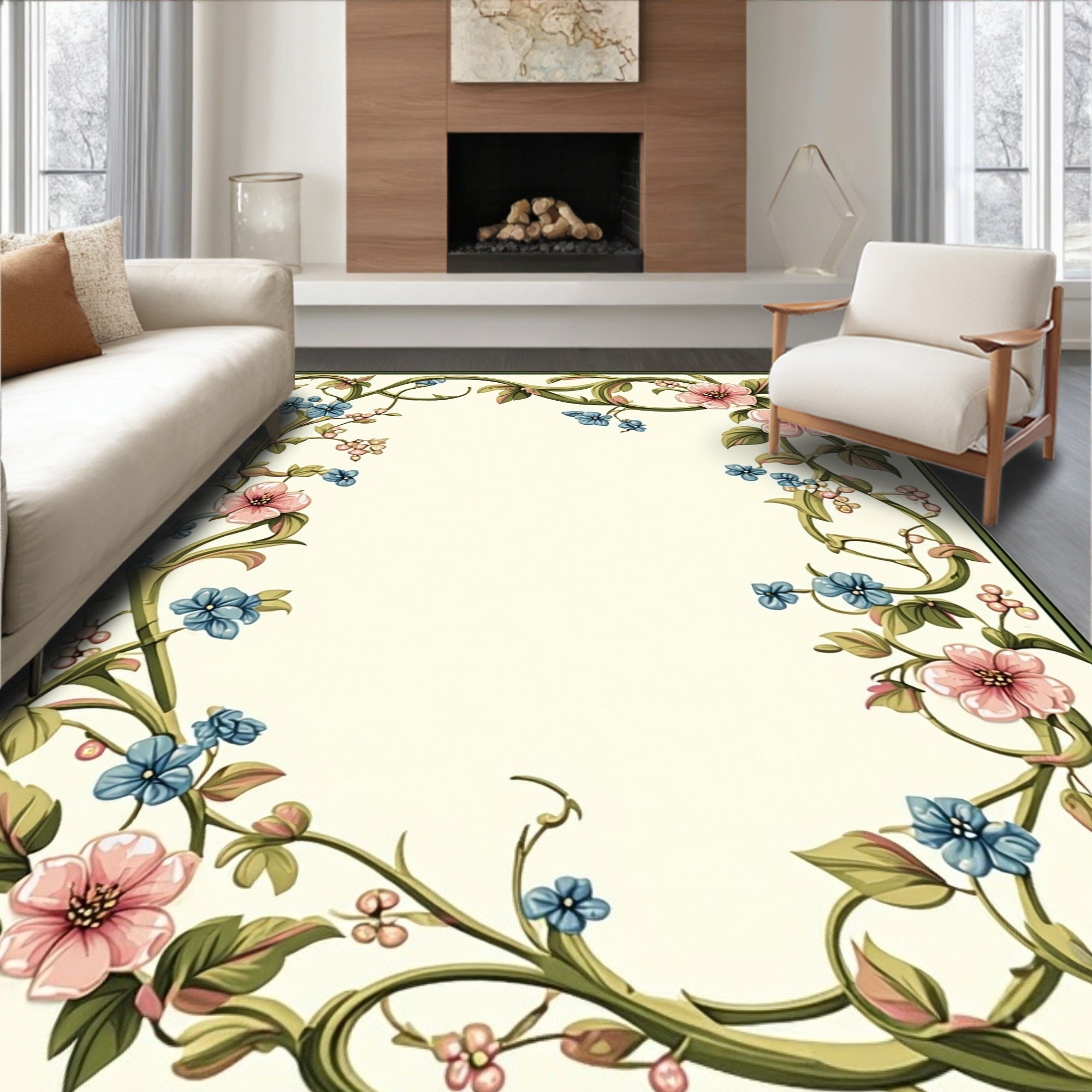 Vintage Floral Vine Scroll Pattern Rug