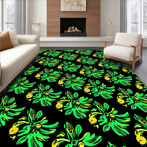Abstract Green Yellow Floral Pattern Rug