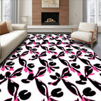 Abstract Black Pink Floral Pattern Rug