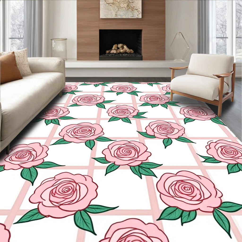 Rose Grid Floral Pattern Rug