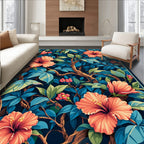 Tropical Hibiscus Floral Pattern Rug