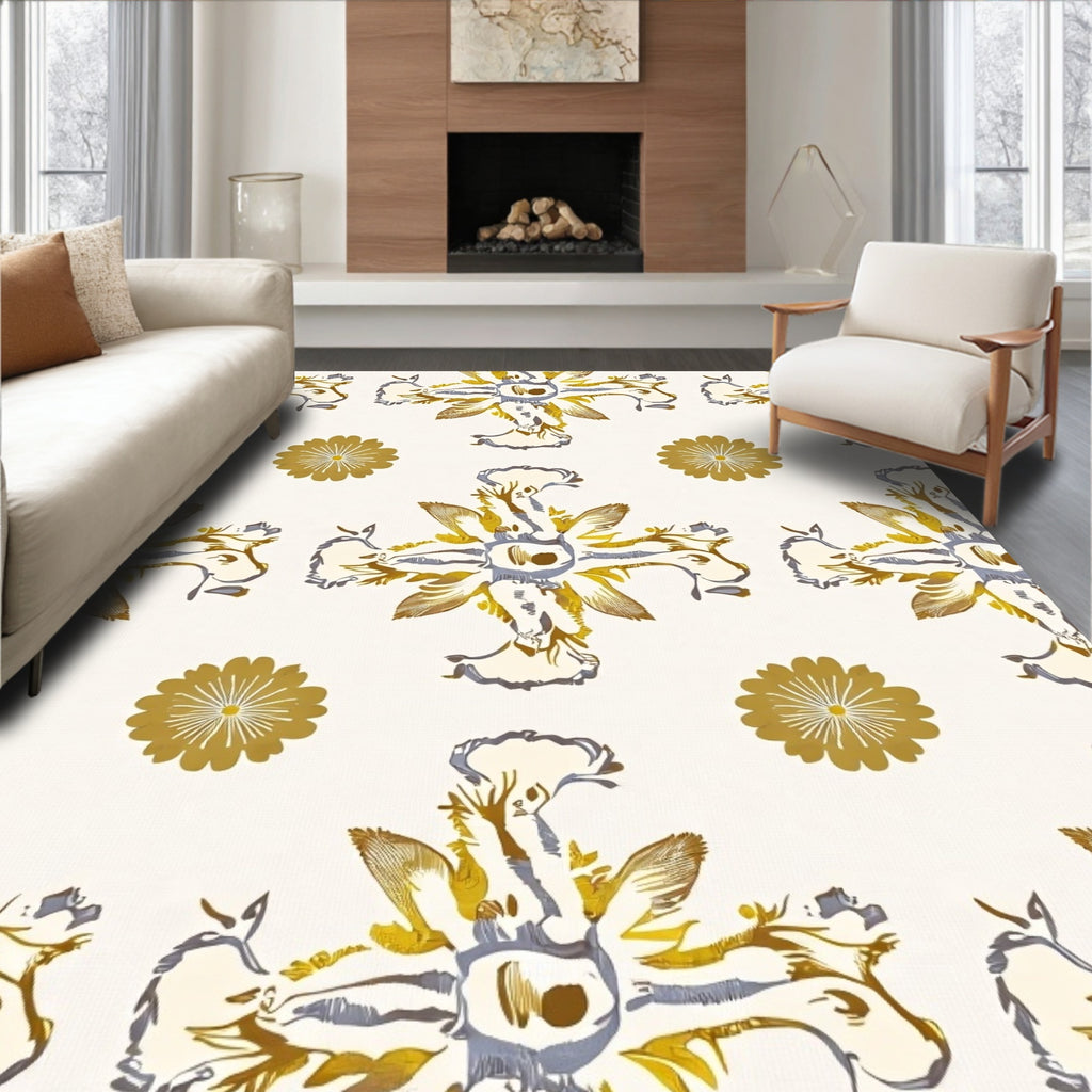 Ornate Golden Floral Pattern Rug