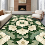 Cream Floral Patterned Art Nouveau Rug