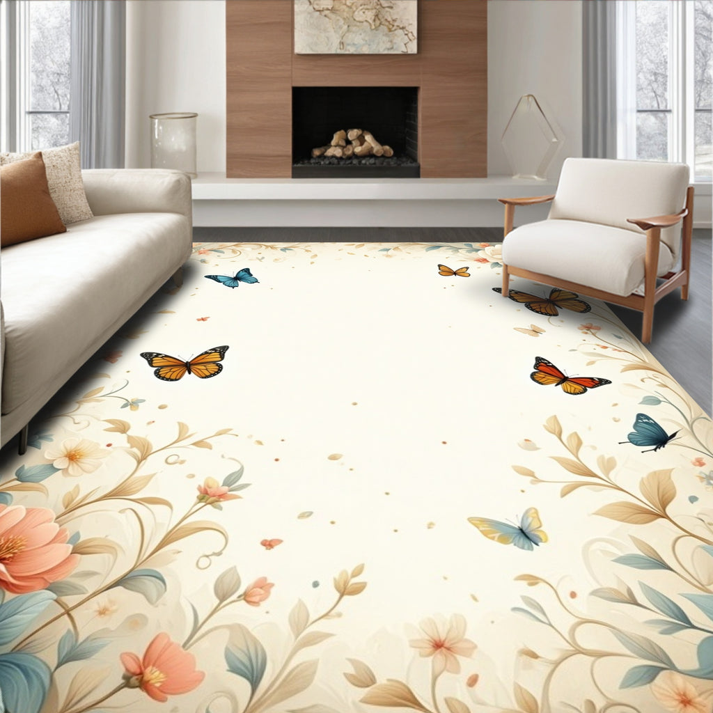 Floral Butterflies Vines Pattern Rug