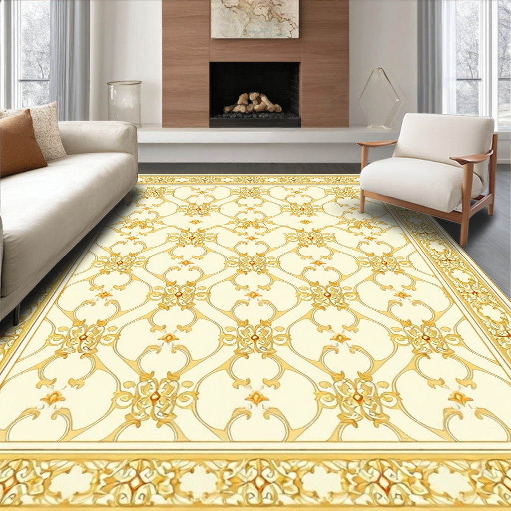 Ornate Lattice Floral Cream Gold Rug