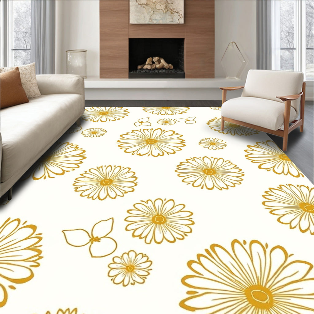 Golden Daisy Floral Pattern Rug