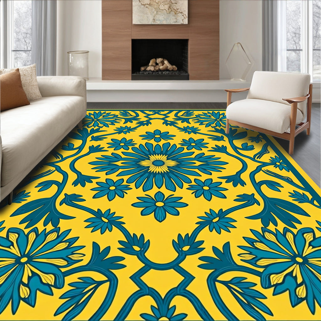 Bold Teal Floral Symmetry Rug