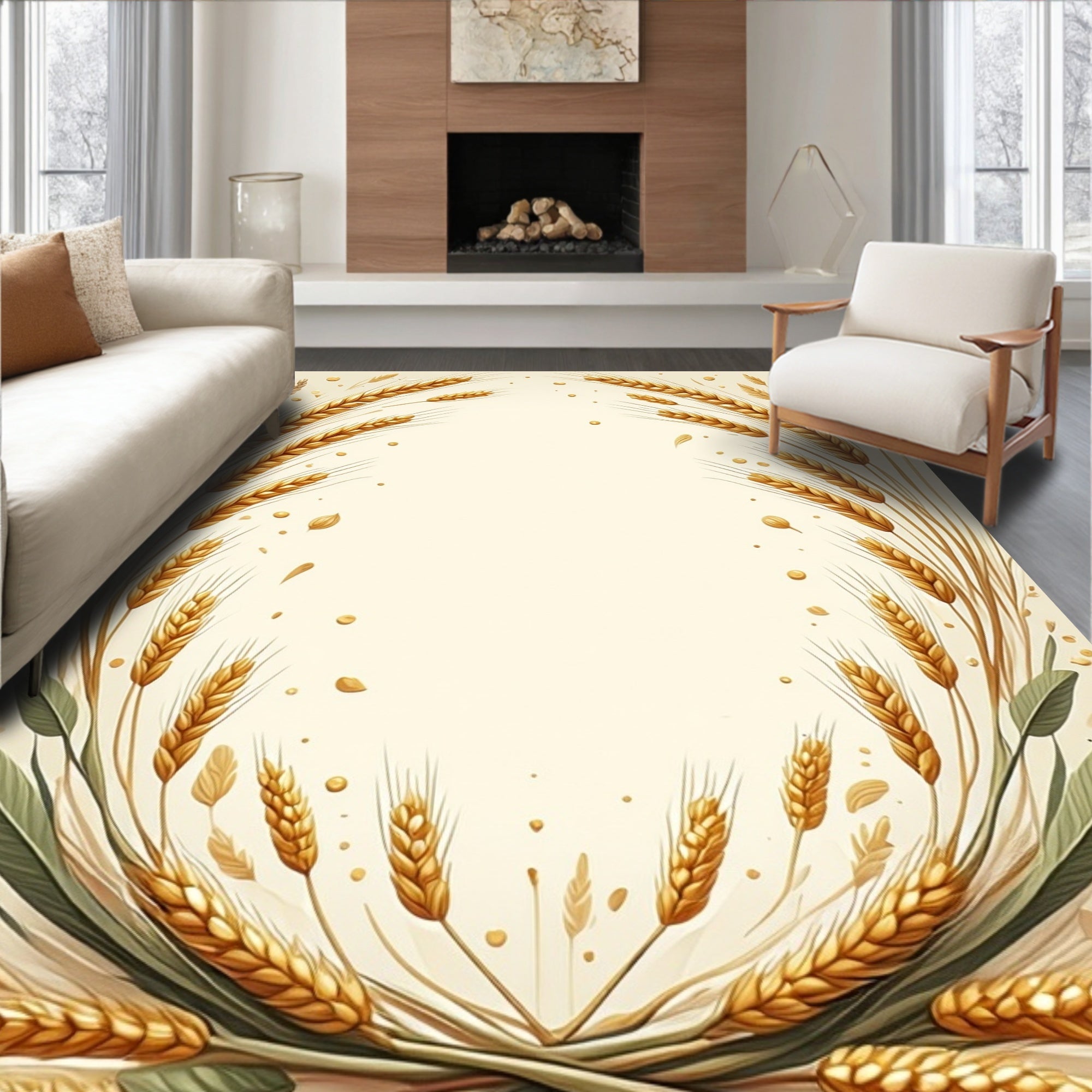 Golden Wheat Stalks Oval Design Rug