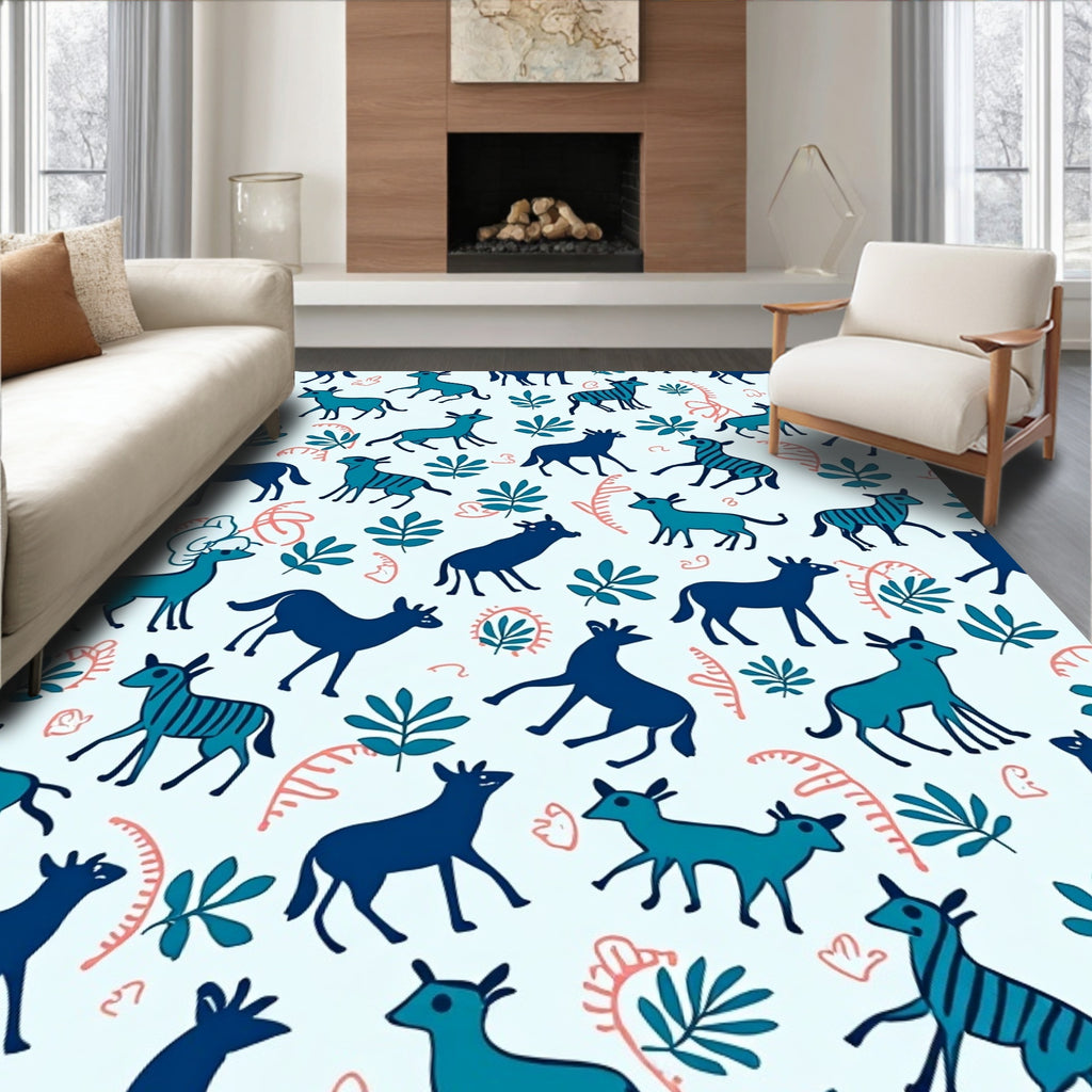 Woodland Creatures And Plants Design Rug