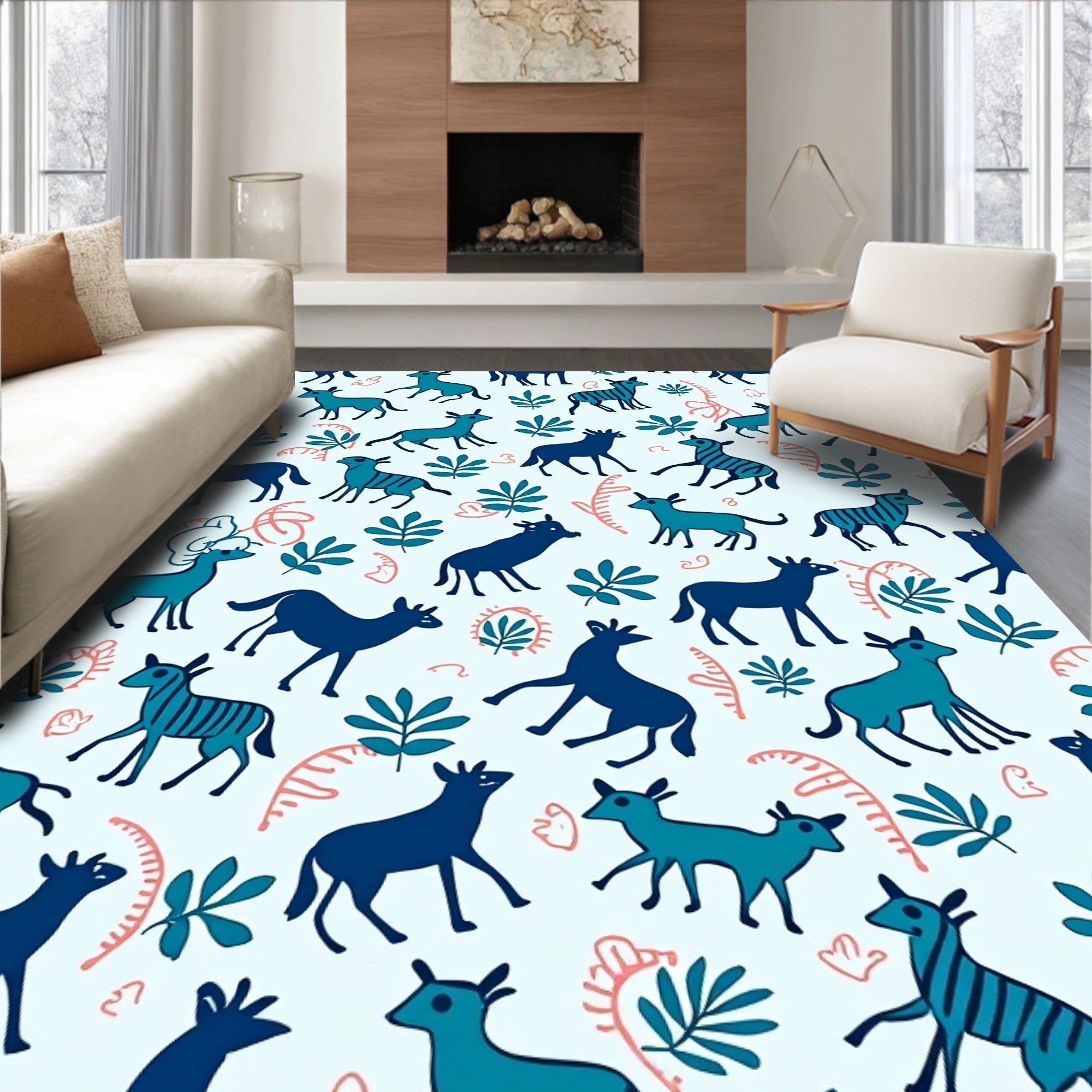 Woodland Creatures And Plants Design Rug