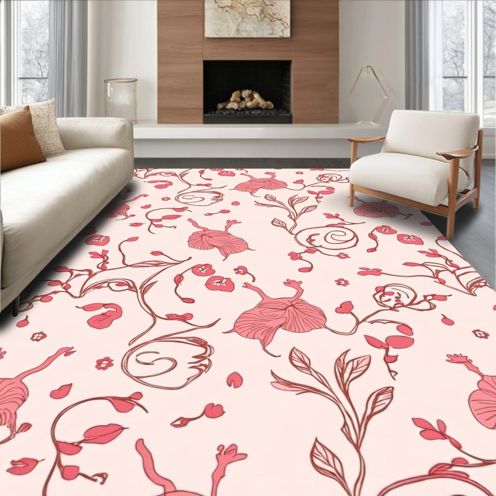 Pink Floral Vines Pattern Rug