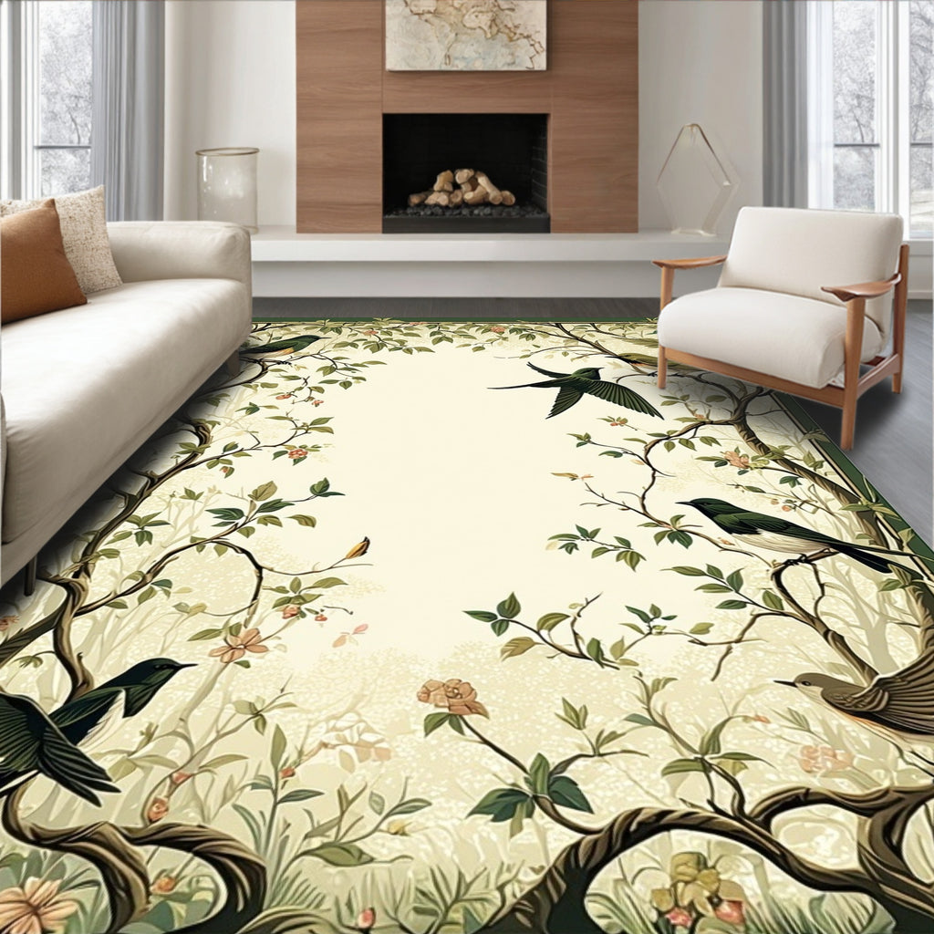 Enchanted Garden Bird Floral Pattern Rug