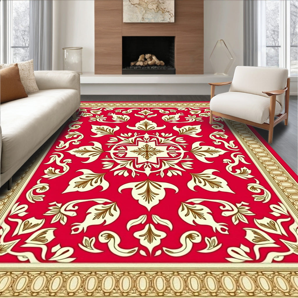 Rich Red Floral Scroll Art Rug
