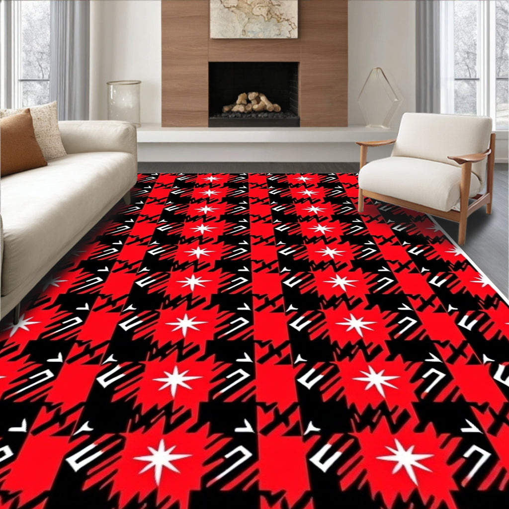 Red Black Houndstooth Starburst Rug