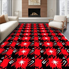 Red Black Houndstooth Starburst Rug