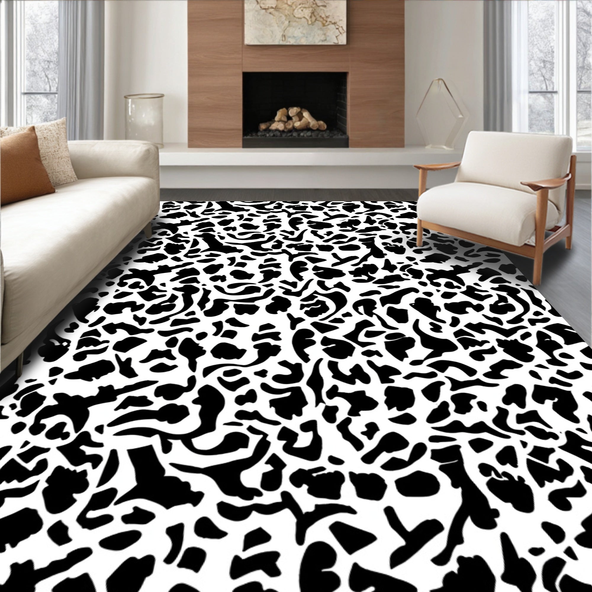 Abstract Black And White Spots Rug