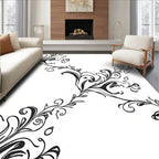 Black White Floral Swirl Design Rug