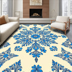 Ornate Floral Damask Blue Pattern Rug