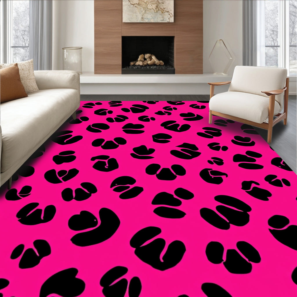 Hot Pink Black Spots Pattern Rug