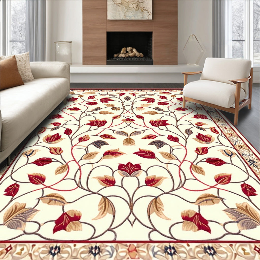 Ornate Red Gold Floral Design Rug