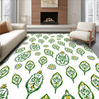Whimsical Green Leaf Flower Pattern Rug