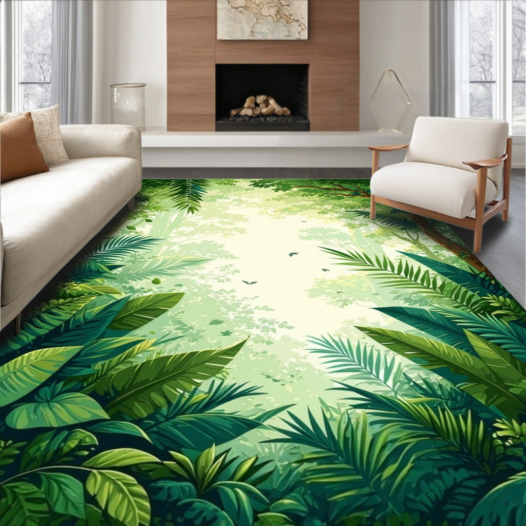 Lush Green Jungle Canopy Pattern Rug