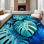 Tropical Leaf Pattern Blue Teal Rug