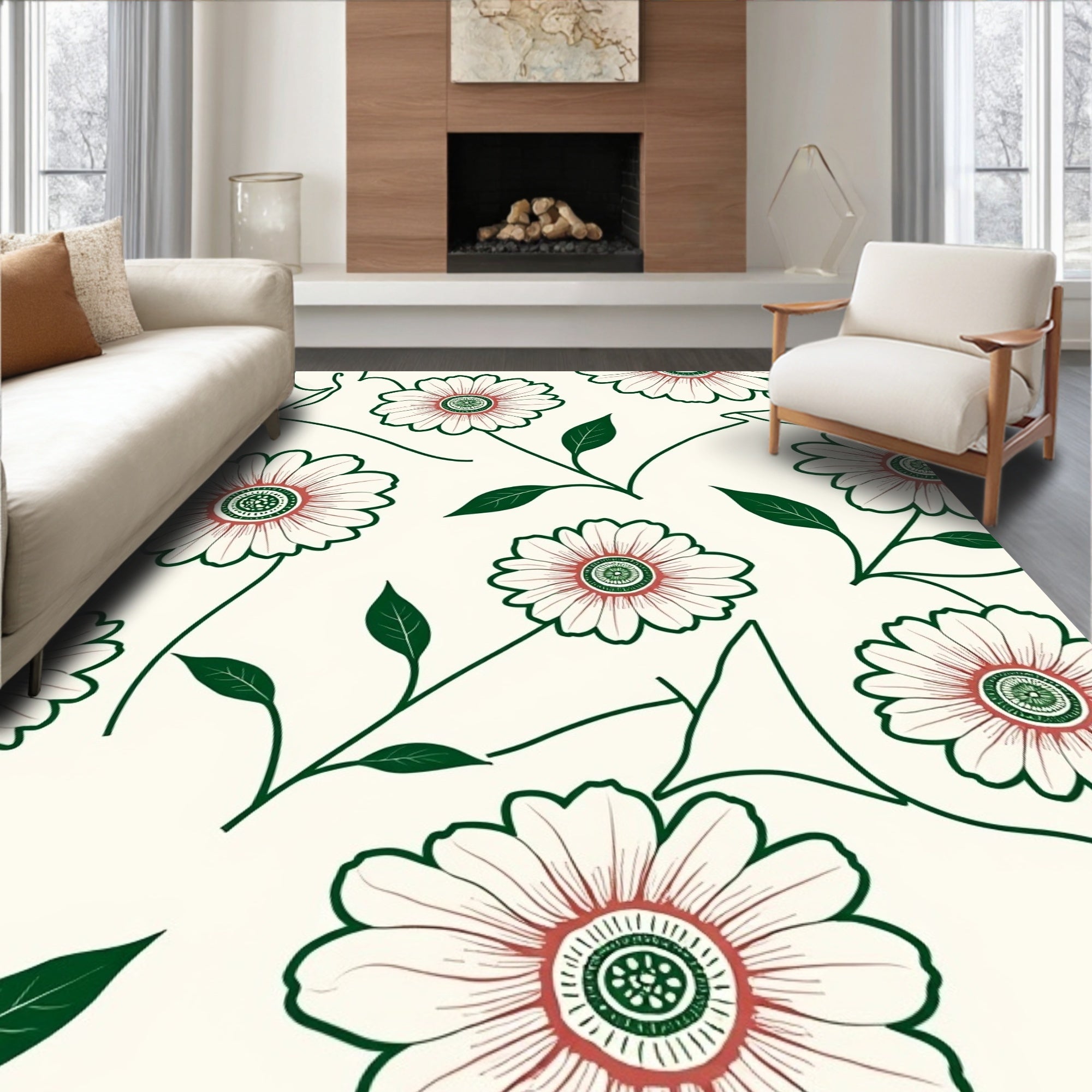 Whimsical Floral Garden Pattern Rug