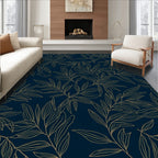 Leafy Branch Patterned Dark Blue Rug