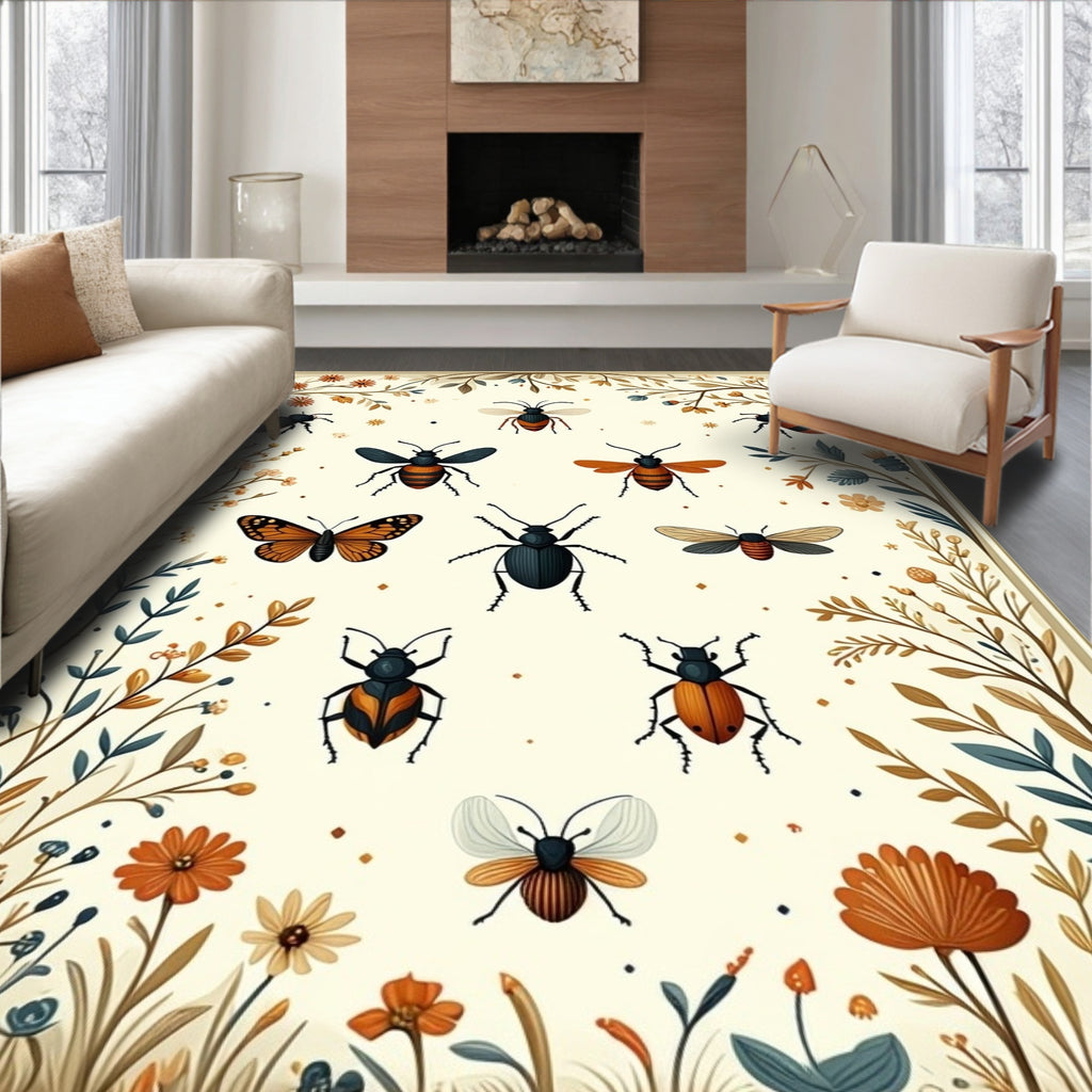 Insect Botanical Whimsical Nature Design Rug