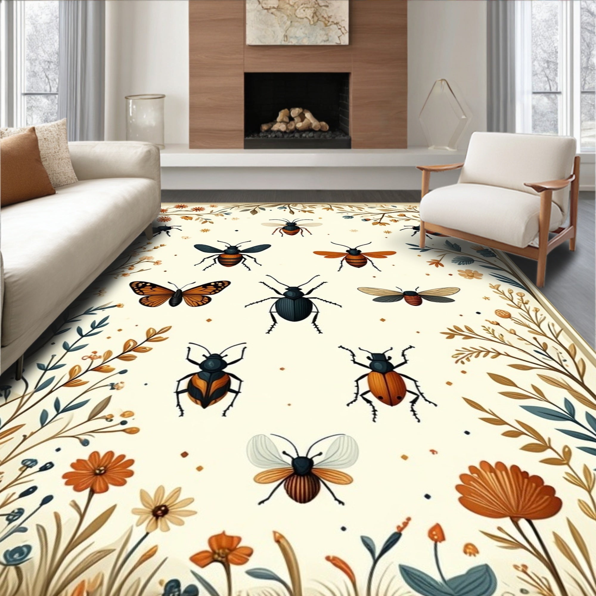 Insect Botanical Whimsical Nature Design Rug
