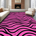 Vibrant Pink Black Wavy Lines Design Rug