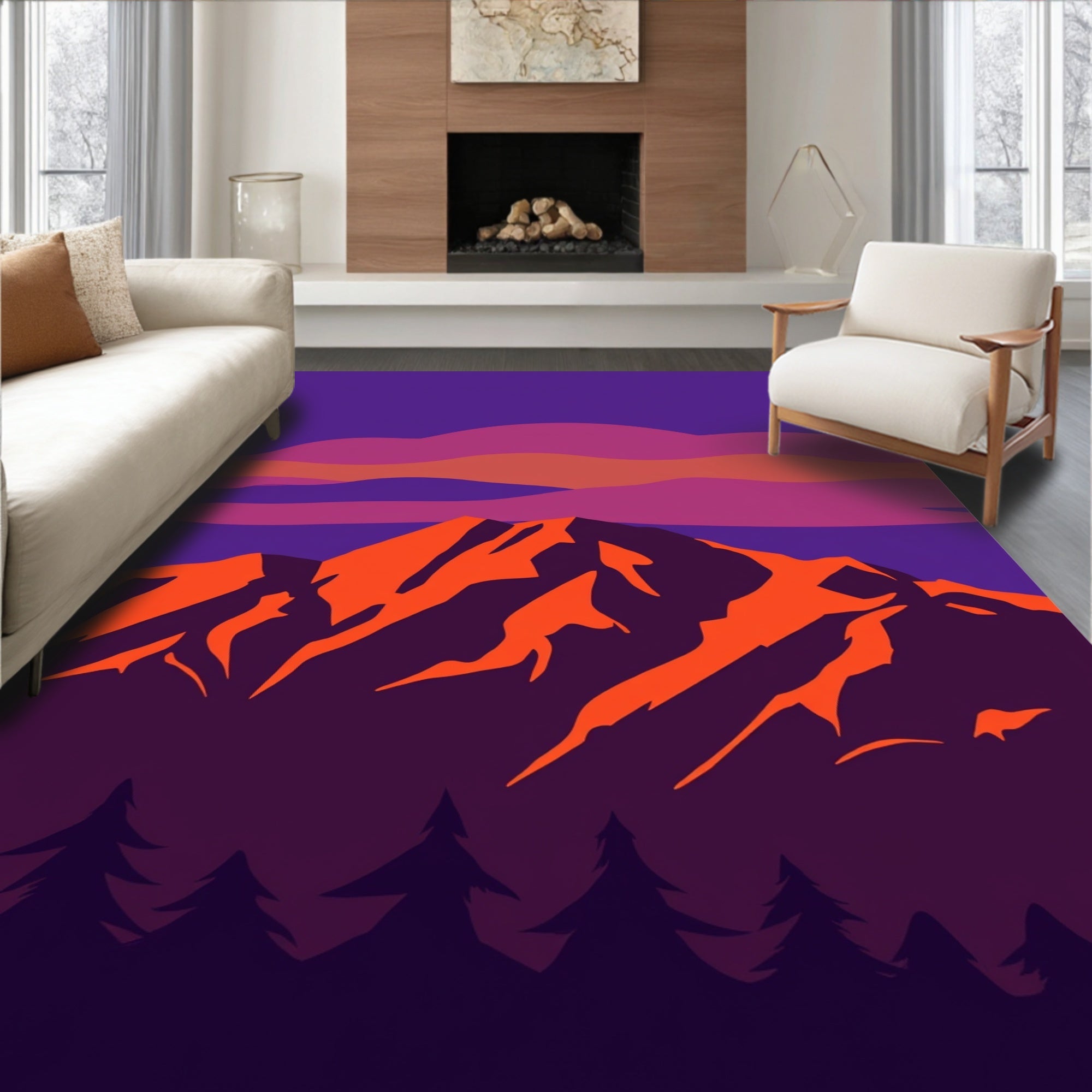 Vivid Mountain Sunset Graphic Rug