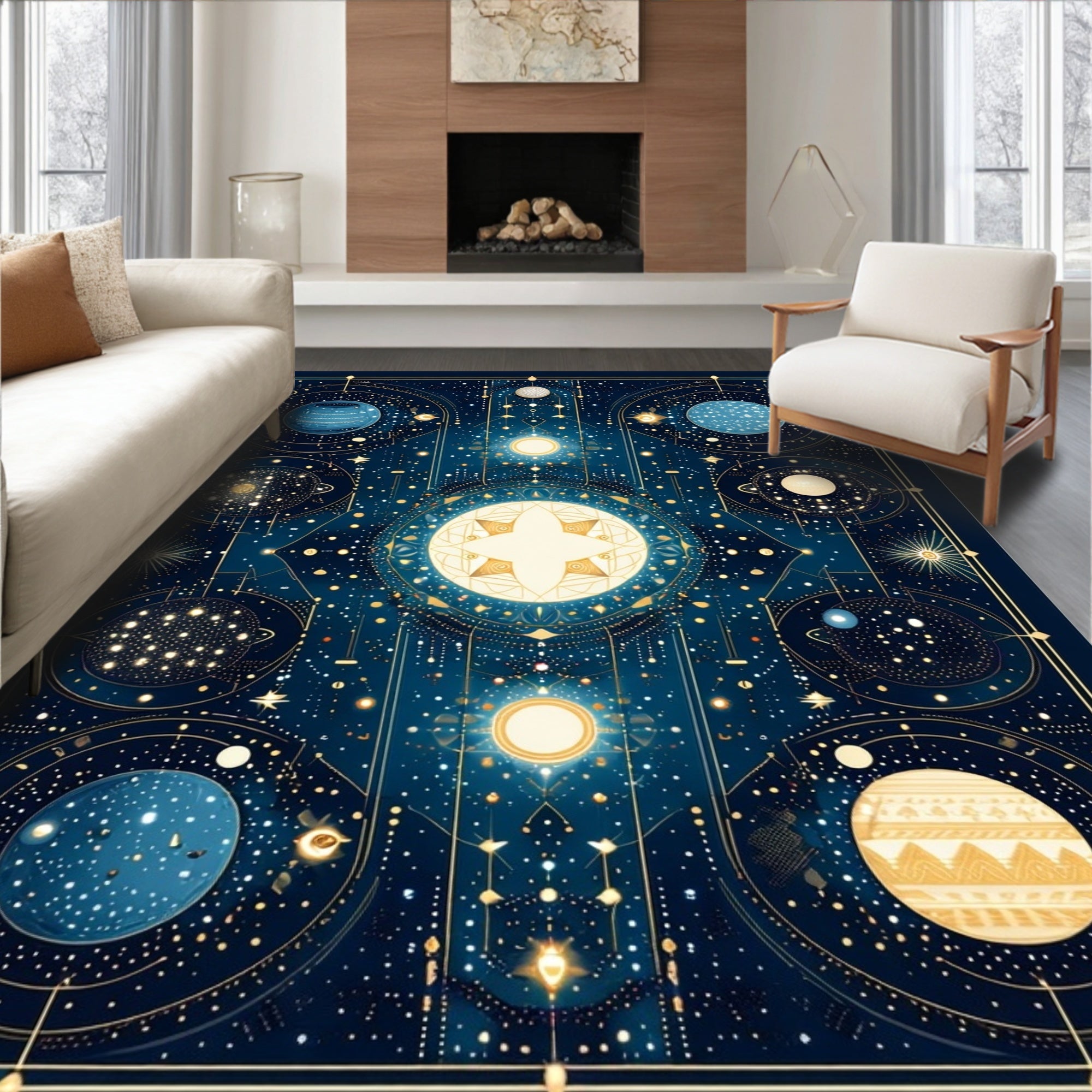 Celestial Geometric Star Pattern Rug