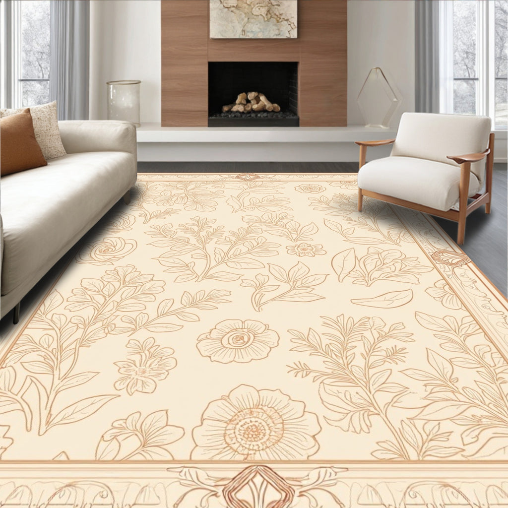 Elegant Floral Outline Vintage Design Rug